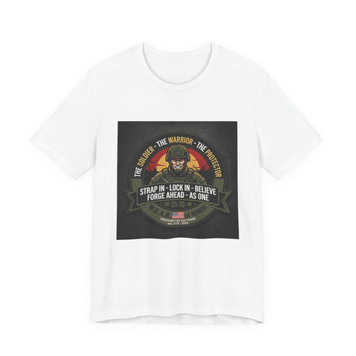 Military Veteran Tribute T-Shirt — "Strap In, Lock In, Believe" Patriotic Combat Tee